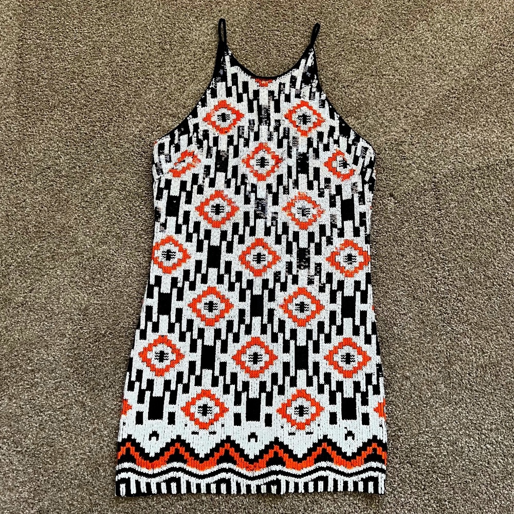 Dress the Population Black and Orange Mini Dress